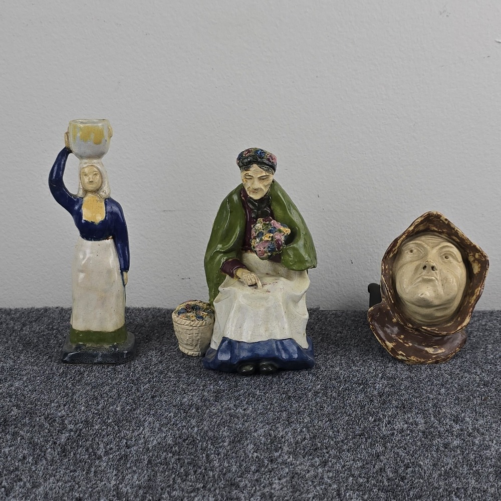 Vintage 1930s Signed Isabel McElroy Ceramic Sculpture 2 Ladys Monk Candle Holder